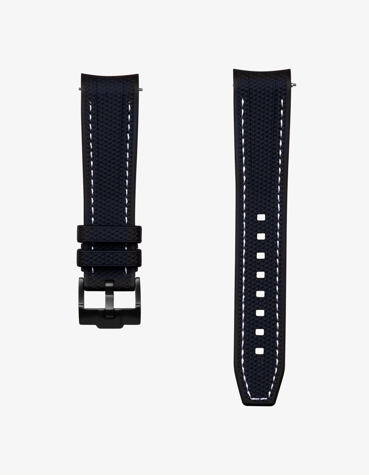 Curved Vertech Rubber Strap - Black &amp; White Stitches