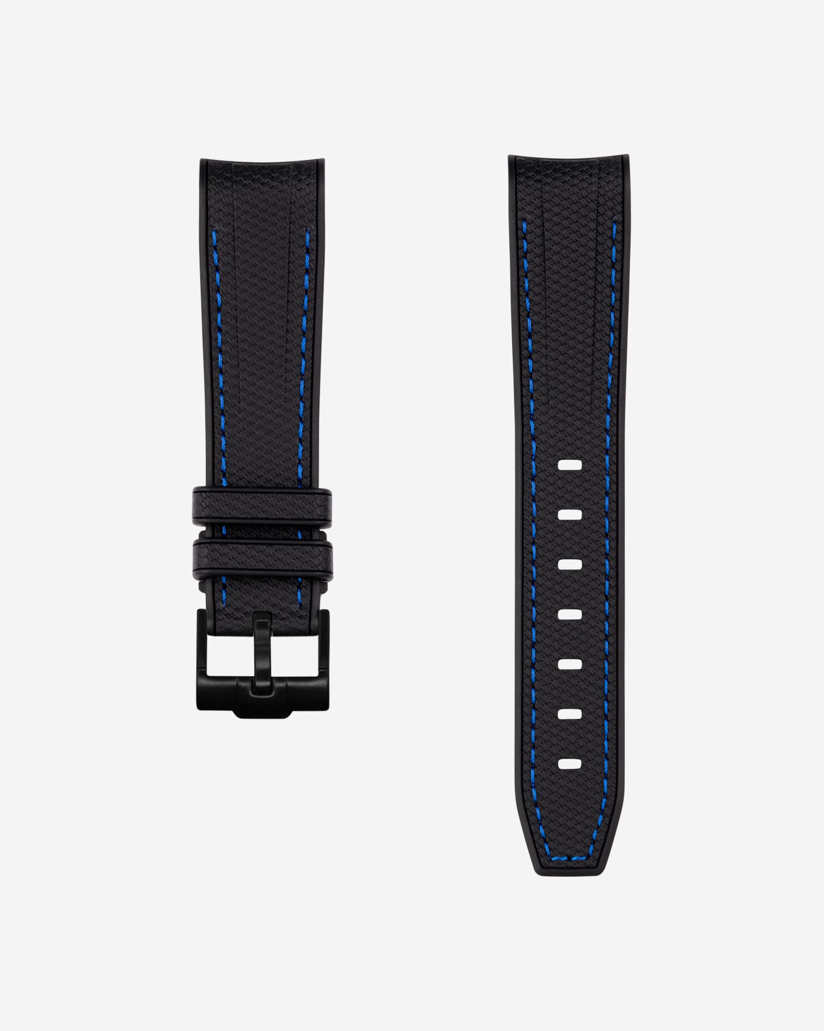 Curved Vertech Rubber Strap - Black &amp; Blue Stitches