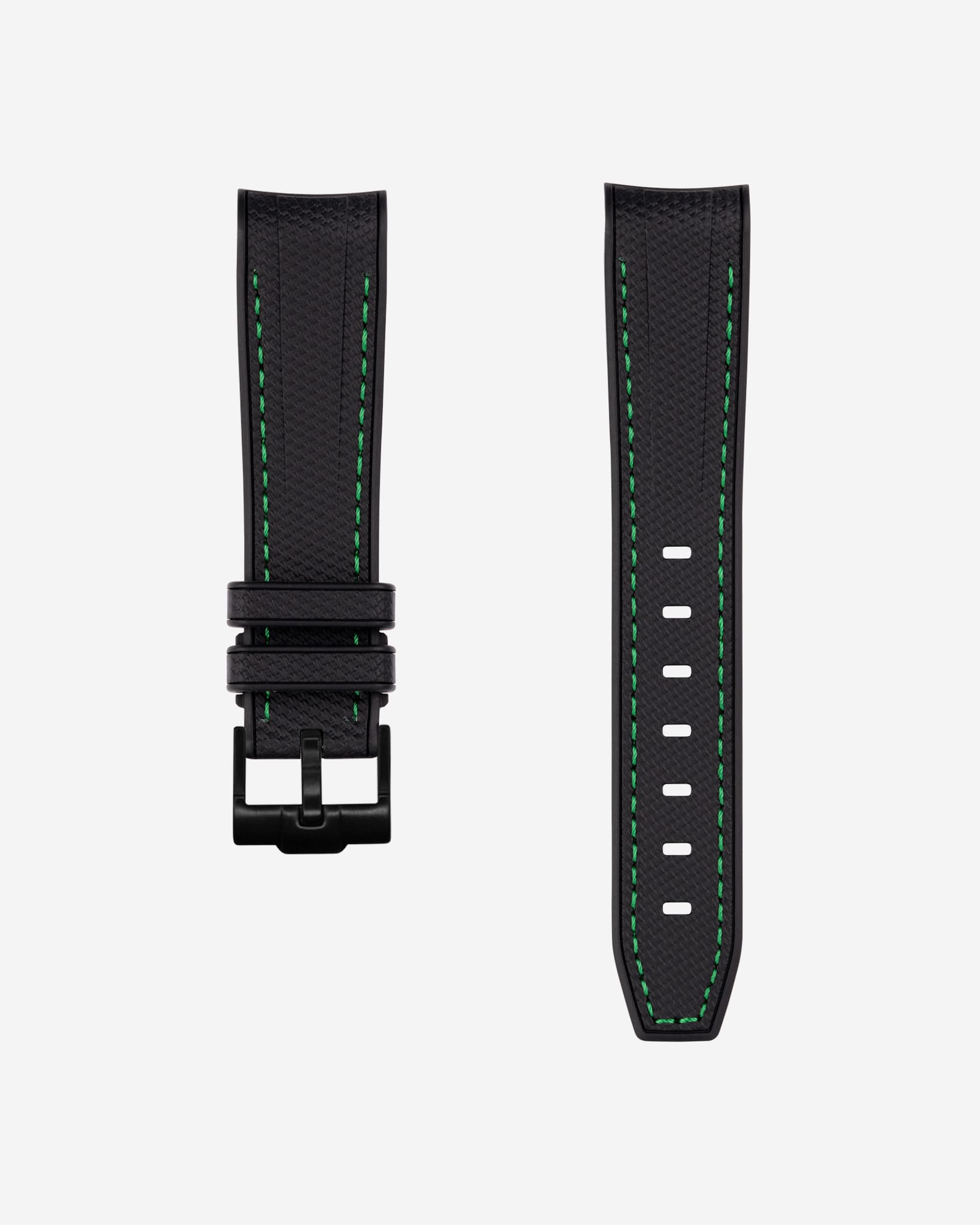 Curved Vertech Rubber Strap - Black &amp; Green Stitches