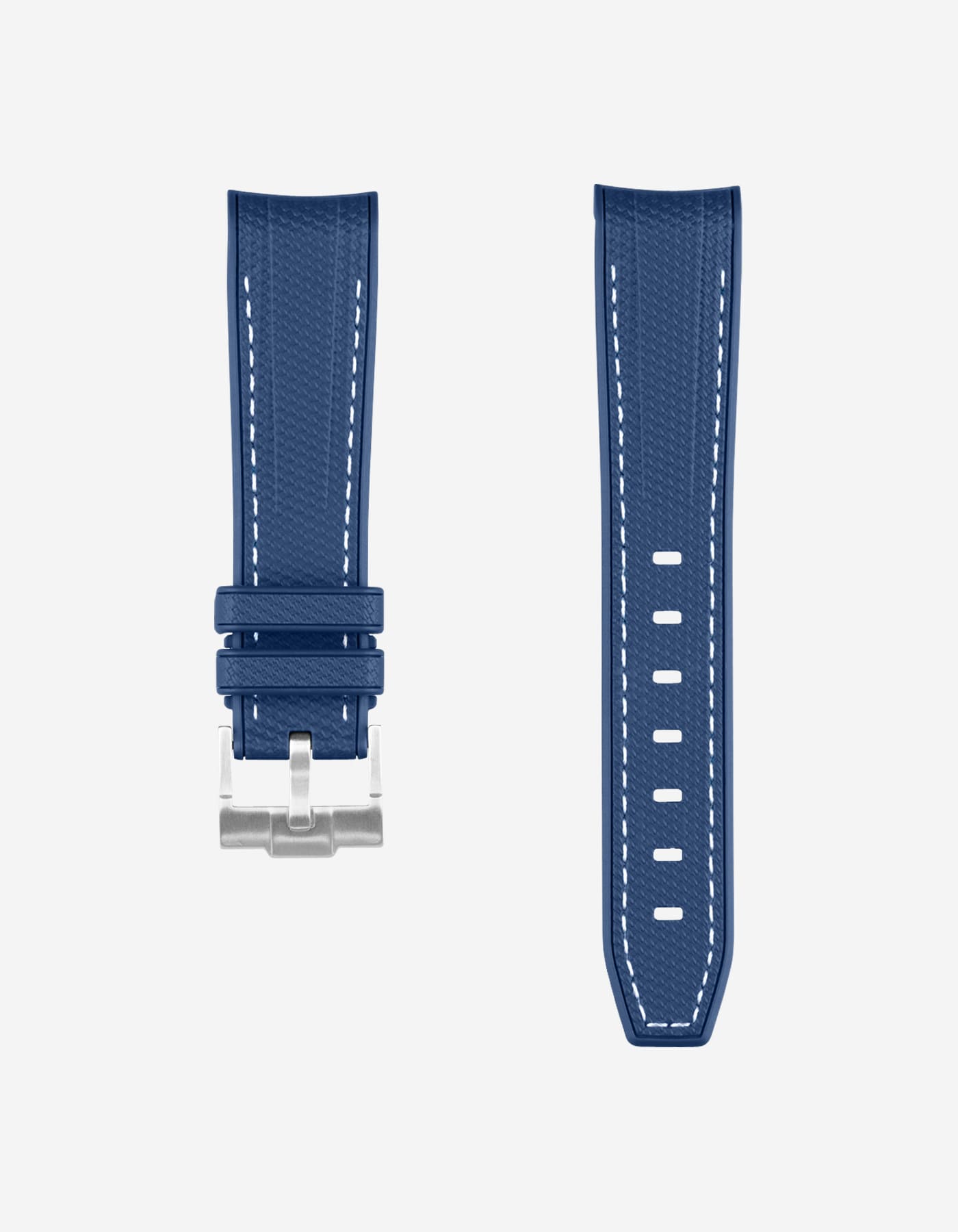 Curved Vertech Rubber Strap - Blue &amp; White Stitches