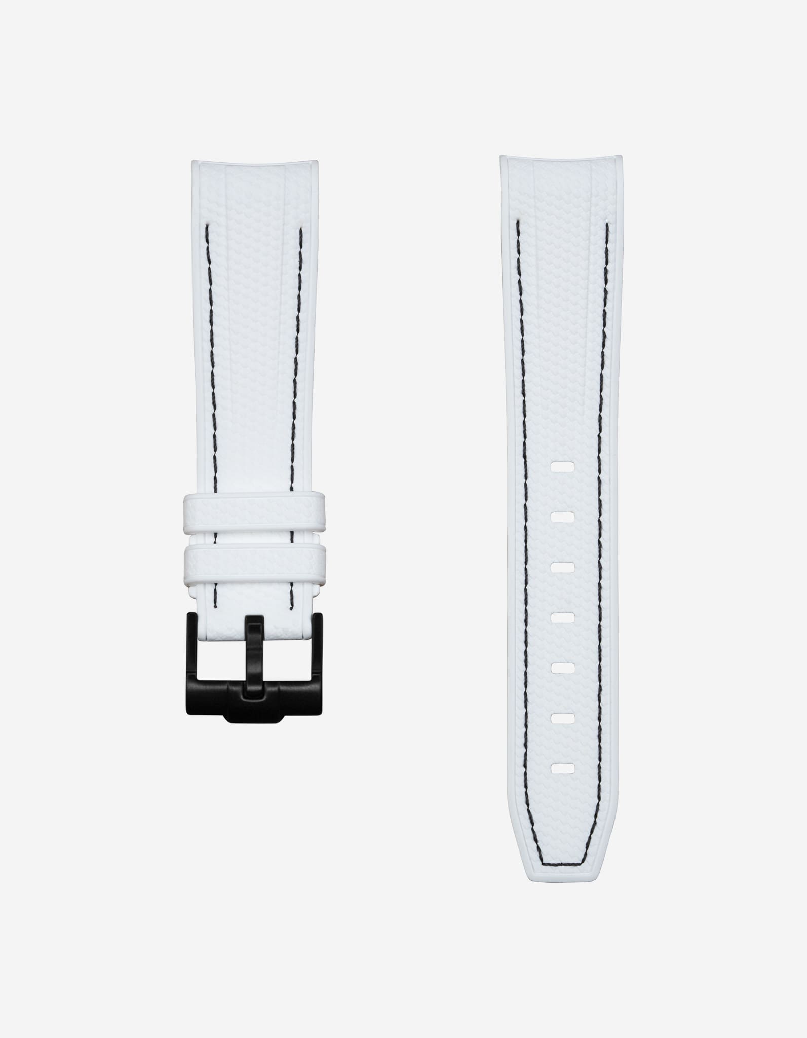 Curved Vertech Rubber Strap - White &amp; Black Stitches