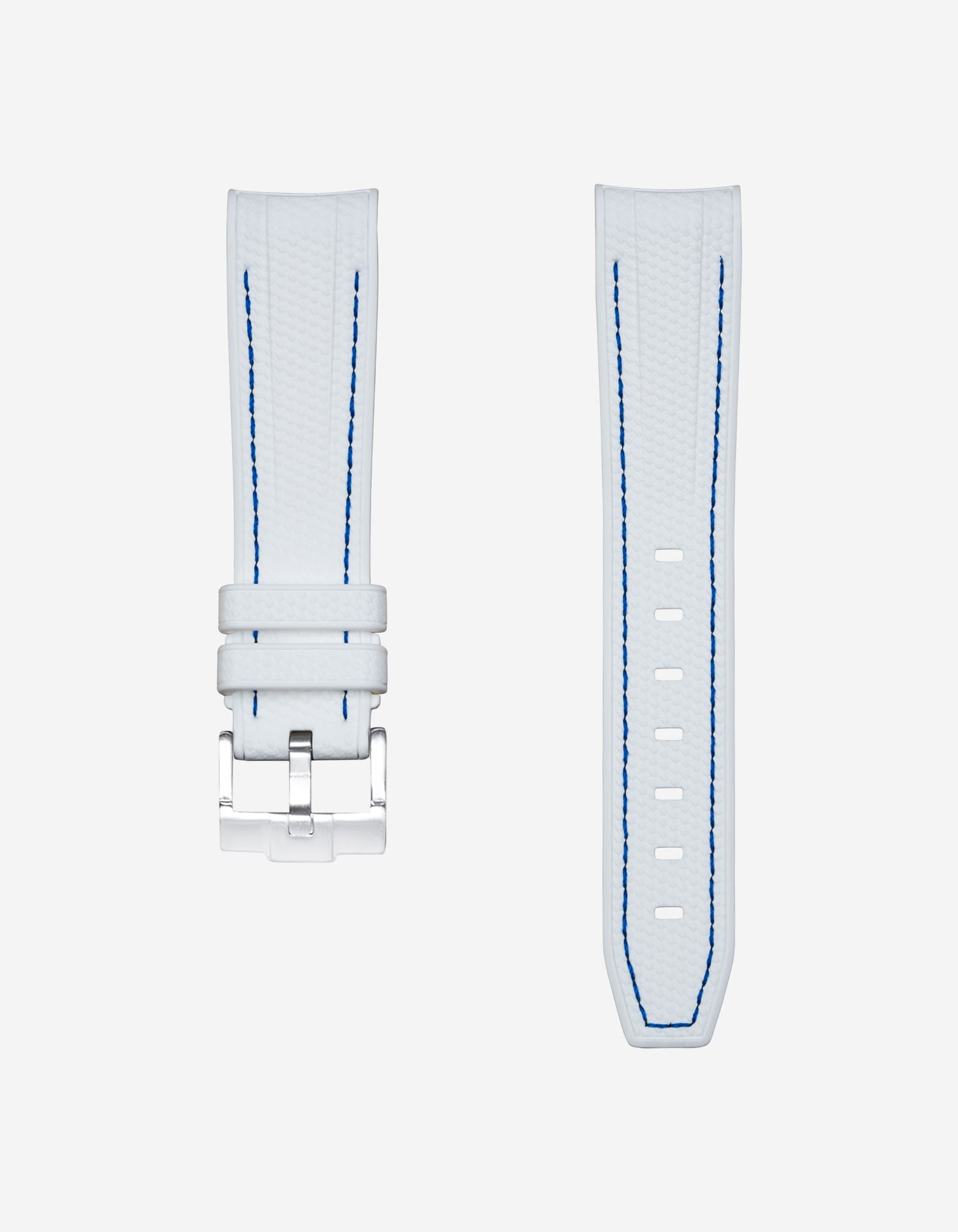 Curved Vertech Rubber Strap - White &amp; Blue Stitches