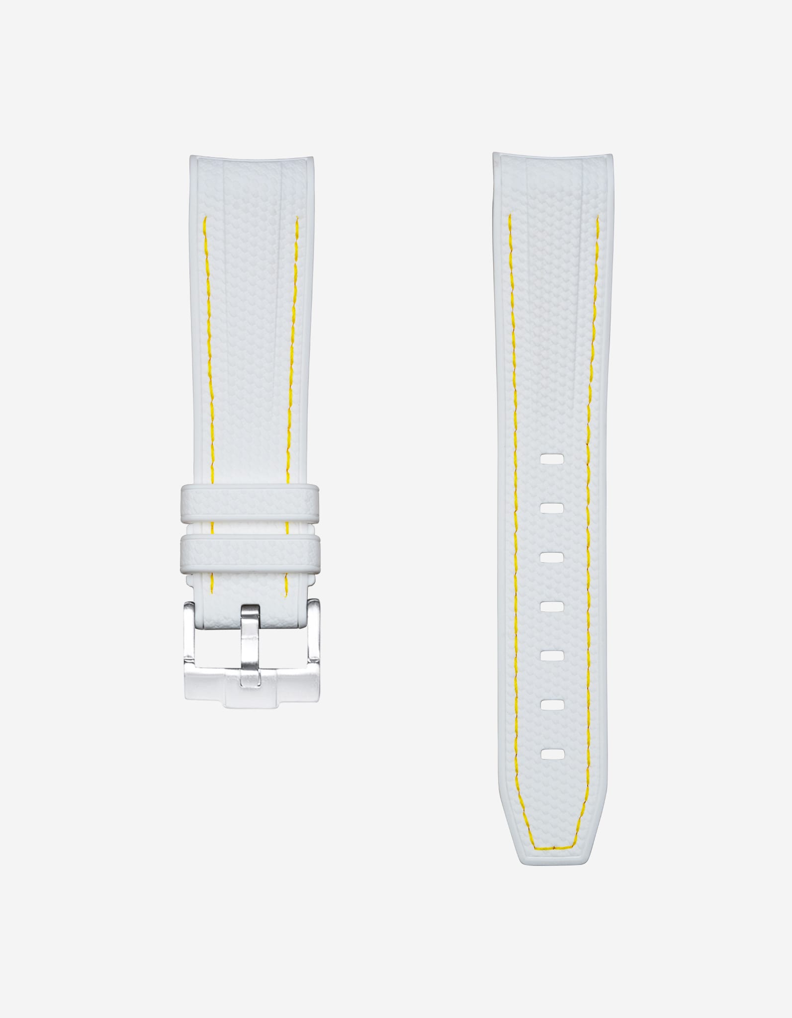 Curved Vertech Rubber Strap - White &amp; Yellow Stitches